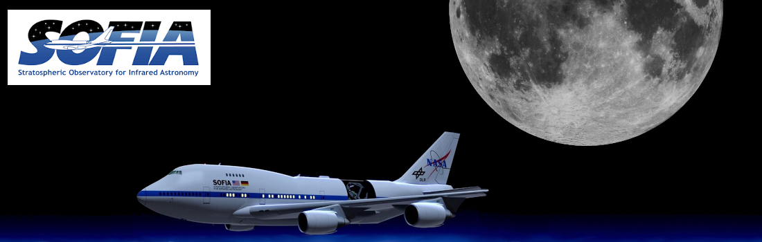 Image of Earth's Moon with the SOFIA aircraft and Logo